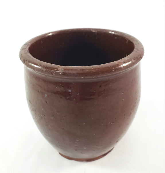 Antique Small Glazed Redware Apple Butter Preserve Crock 4 1/4"