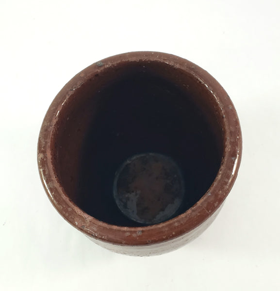 Antique Small Glazed Redware Apple Butter Preserve Crock 4 1/4"
