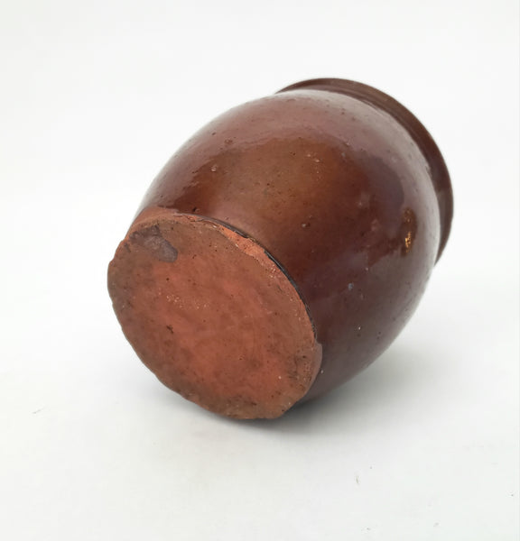 Antique Small Glazed Redware Apple Butter Preserve Crock 4 1/4"