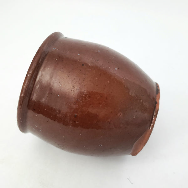 Antique Small Glazed Redware Apple Butter Preserve Crock 4 1/4"