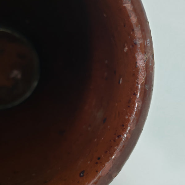 Antique Small Glazed Redware Apple Butter Preserve Crock 4 1/4"