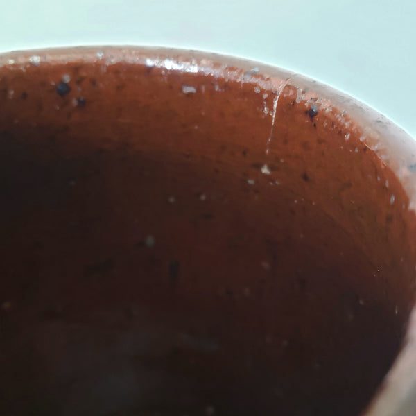 Antique Small Glazed Redware Apple Butter Preserve Crock 4 1/4"