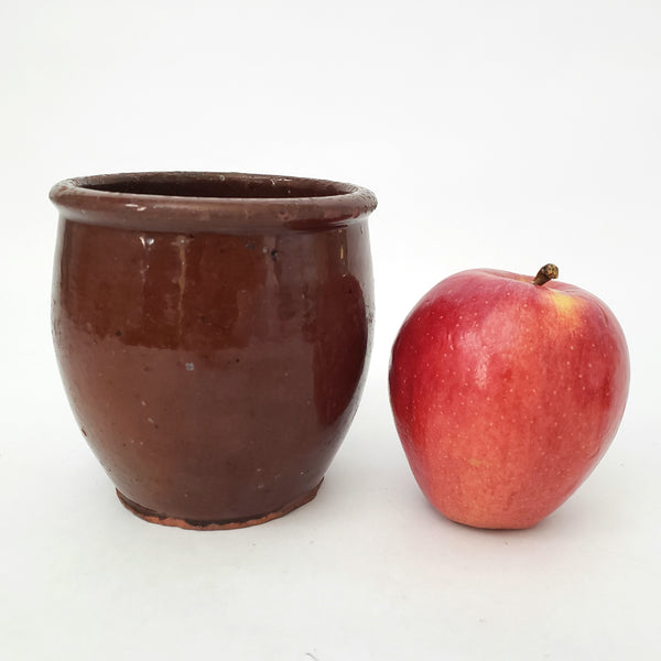 Antique Small Glazed Redware Apple Butter Preserve Crock 4 1/4"