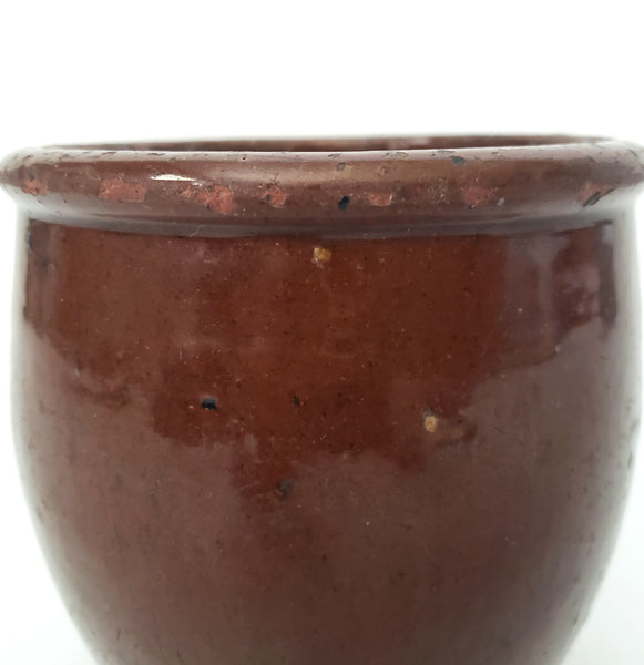 Antique Small Glazed Redware Apple Butter Preserve Crock 4 1/4"
