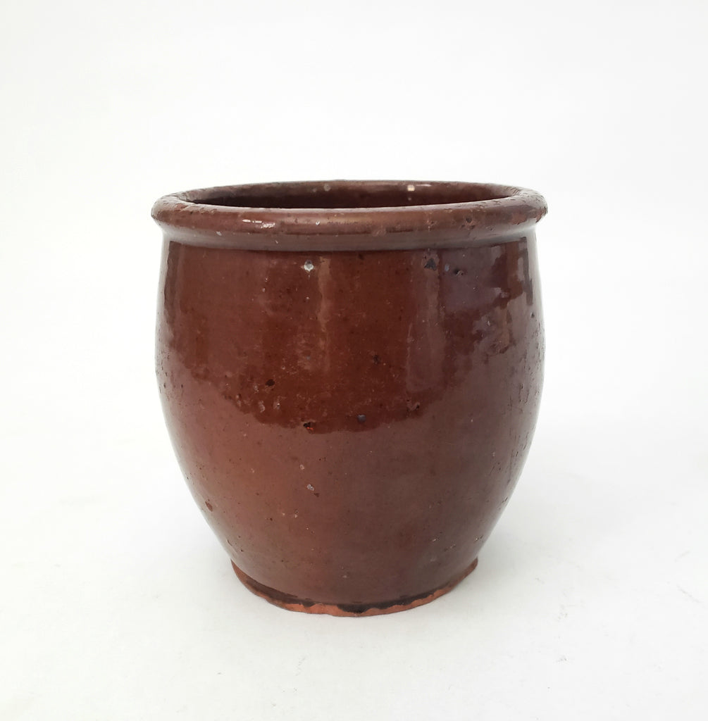 Antique Small Glazed Redware Apple Butter Preserve Crock 4 1/4"
