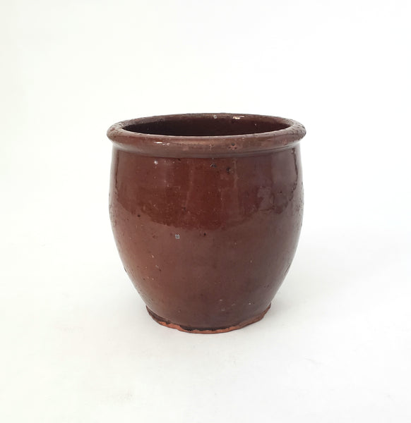 Antique Small Glazed Redware Apple Butter Preserve Crock 4 1/4"