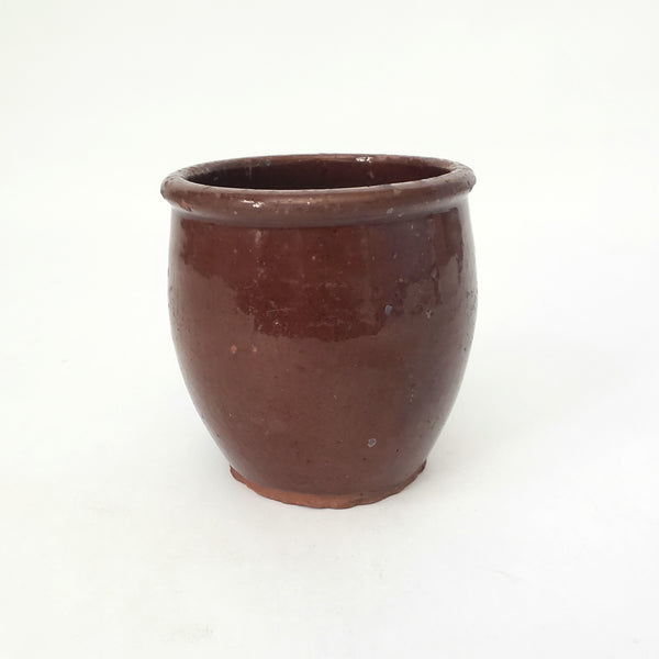 Antique Small Glazed Redware Apple Butter Preserve Crock 4 1/4"