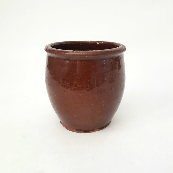 Antique Small Glazed Redware Apple Butter Preserve Crock 4 1/4"