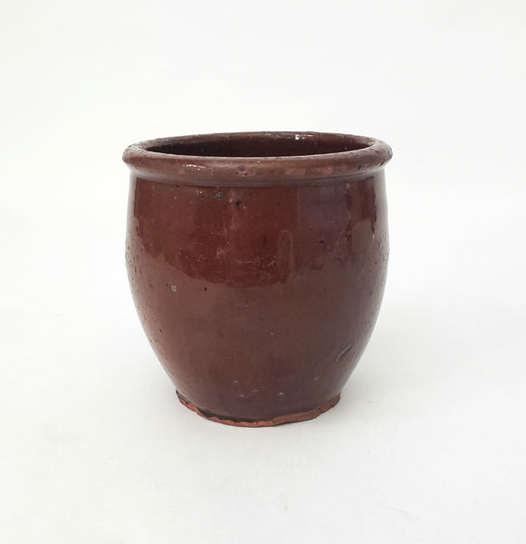 Antique Small Glazed Redware Apple Butter Preserve Crock 4 1/4"