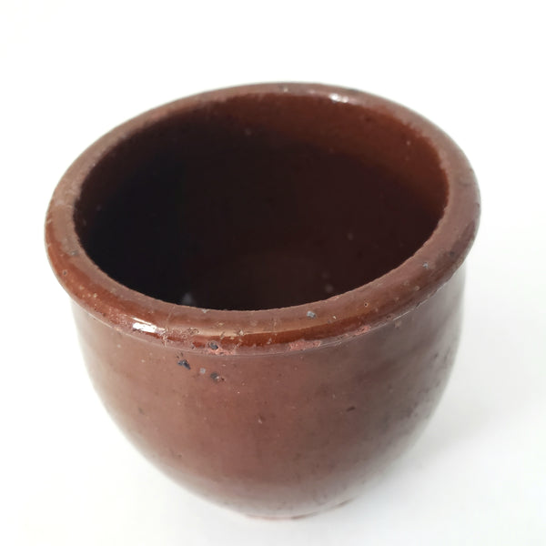 Antique Small Glazed Redware Apple Butter Preserve Crock 4 1/4"