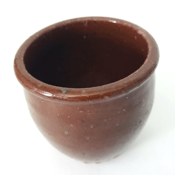 Antique Small Glazed Redware Apple Butter Preserve Crock 4 1/4"