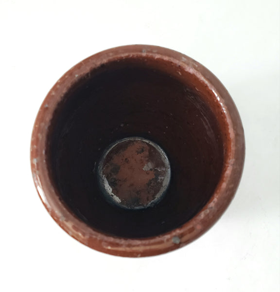 Antique Small Glazed Redware Apple Butter Preserve Crock 4 1/4"