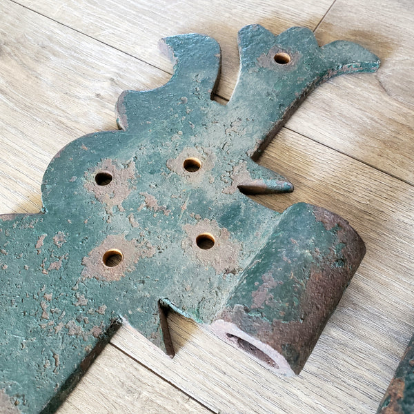 Antique Large Rustic Green Cast Iron Hinges Architectural Salvage