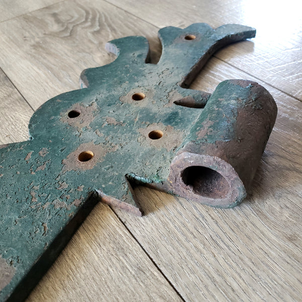 Antique Large Rustic Green Cast Iron Hinges Architectural Salvage