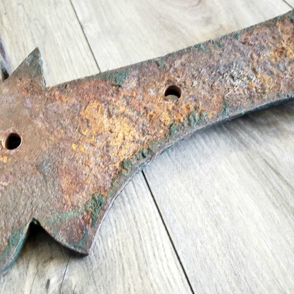 Antique Large Rustic Green Cast Iron Hinges Architectural Salvage