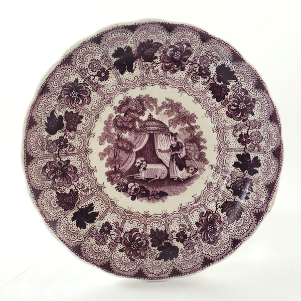 Antique Purple Transferware Handleless Cup & Saucer "The Pet" by Adams England