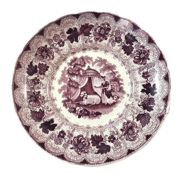 Antique Purple Transferware Handleless Cup & Saucer "The Pet" by Adams England