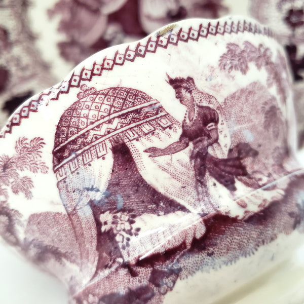 Antique Purple Transferware Handleless Cup & Saucer "The Pet" by Adams England