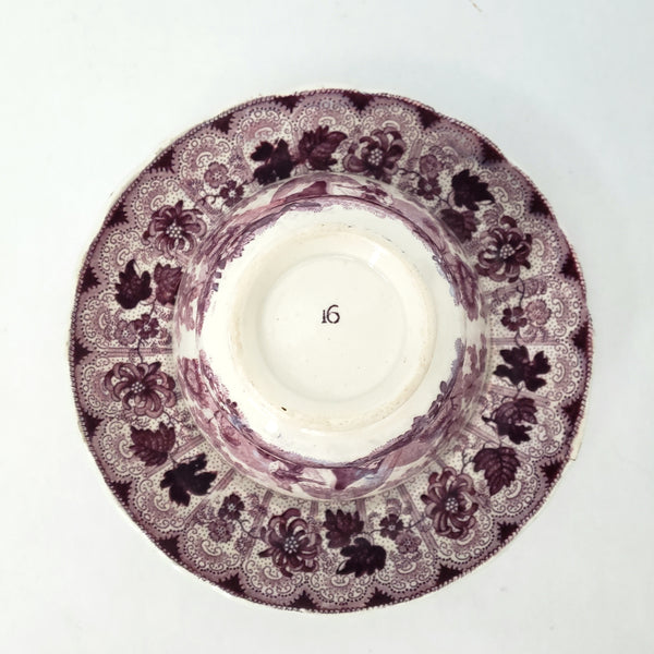 Antique Purple Transferware Handleless Cup & Saucer "The Pet" by Adams England