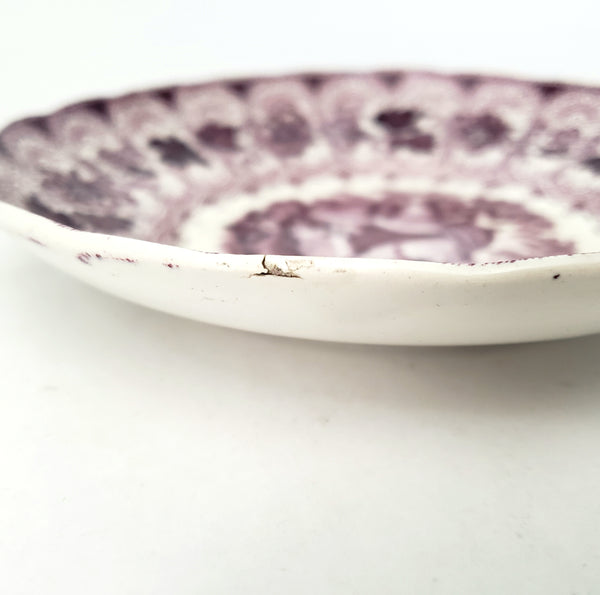 Antique Purple Transferware Handleless Cup & Saucer "The Pet" by Adams England