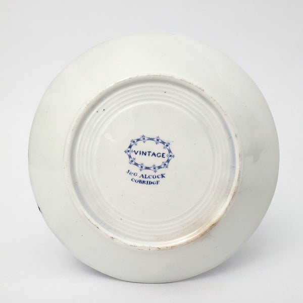 Antique Blue & White Transferware Handleless Cup & Saucer "Vintage" J & G Alcock England