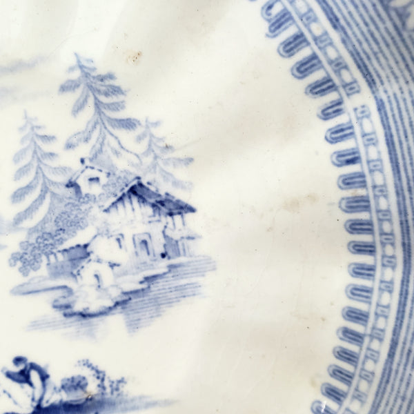 Antique Blue & White Transferware Handleless Cup & Saucer "Vintage" J & G Alcock England