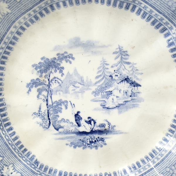 Antique Blue & White Transferware Handleless Cup & Saucer "Vintage" J & G Alcock England