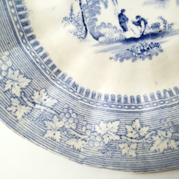 Antique Blue & White Transferware Handleless Cup & Saucer "Vintage" J & G Alcock England