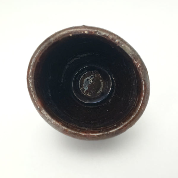 Antique Hand Thrown Small Glazed Redware Crock Dark Brown