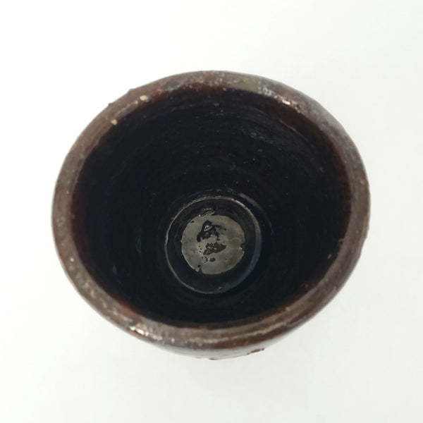 Antique Hand Thrown Small Glazed Redware Crock Dark Brown