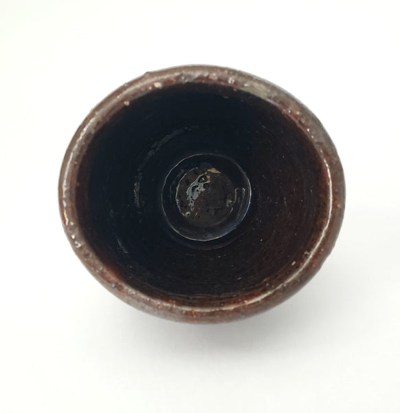 Antique Hand Thrown Small Glazed Redware Crock Dark Brown