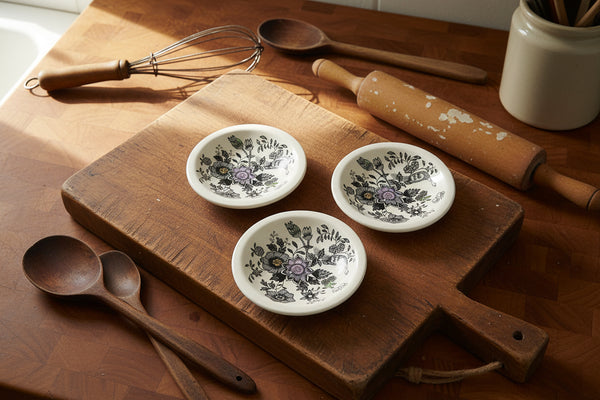 Antique Transferware Polychrome Butter Pats Set of 3 Asiatic Pheasant and Floral