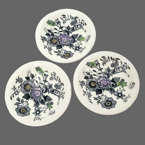 Antique Transferware Polychrome Butter Pats Set of 3 Asiatic Pheasant and Floral