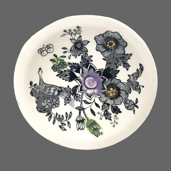 Antique Transferware Polychrome Butter Pats Set of 3 Asiatic Pheasant and Floral