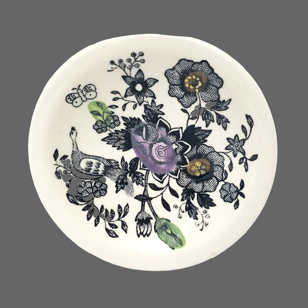 Antique Transferware Polychrome Butter Pats Set of 3 Asiatic Pheasant and Floral