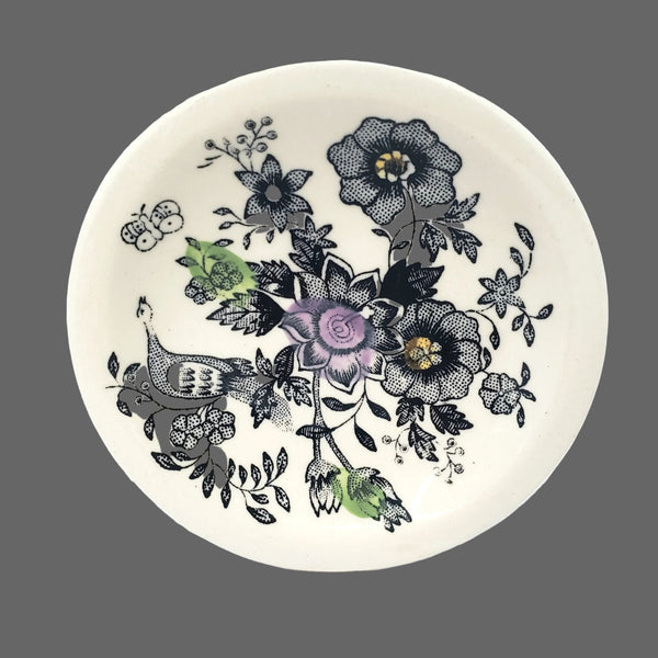 Antique Transferware Polychrome Butter Pats Set of 3 Asiatic Pheasant and Floral