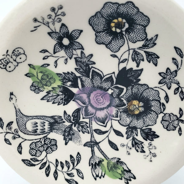 Antique Transferware Polychrome Butter Pats Set of 3 Asiatic Pheasant and Floral