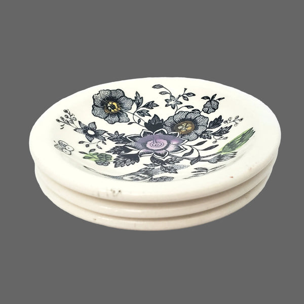 Antique Transferware Polychrome Butter Pats Set of 3 Asiatic Pheasant and Floral