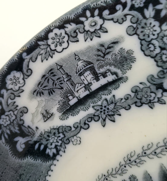 Antique Blue & White Transferware Plate 10" Oriental Pattern Staffordshire, England