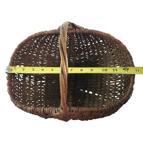 Antique Woven Splint Buttocks Egg Gathering Basket Twisted Handle