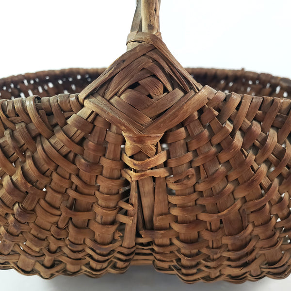 Antique Woven Splint Buttocks Egg Gathering Basket Twisted Handle