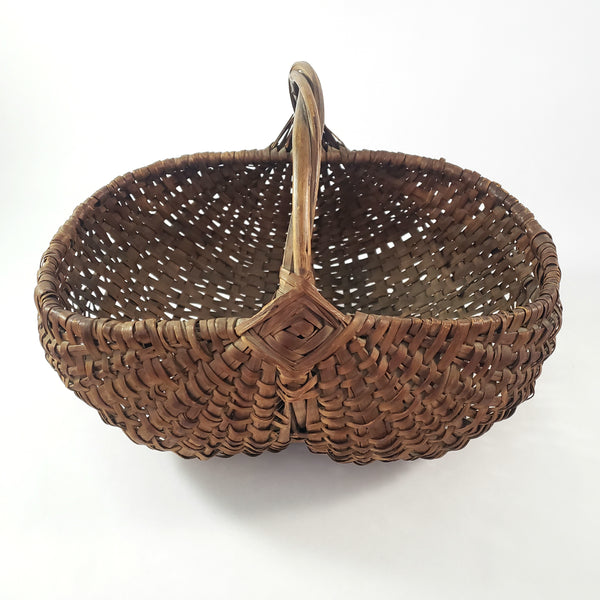 Antique Woven Splint Buttocks Egg Gathering Basket Twisted Handle