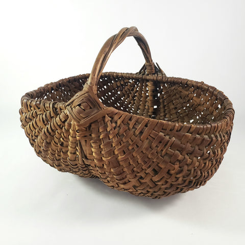 Antique Woven Splint Buttocks Egg Gathering Basket Twisted Handle