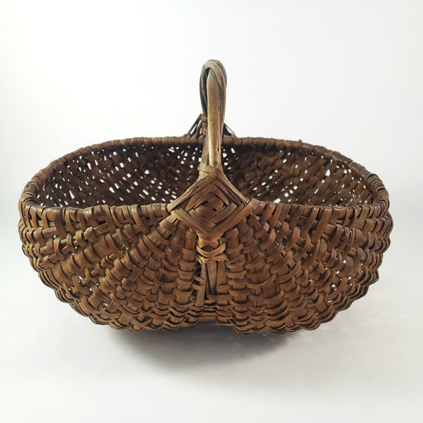 Antique Woven Splint Buttocks Egg Gathering Basket Twisted Handle