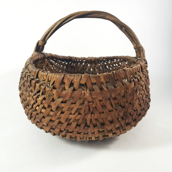 Antique Woven Splint Buttocks Egg Gathering Basket Twisted Handle