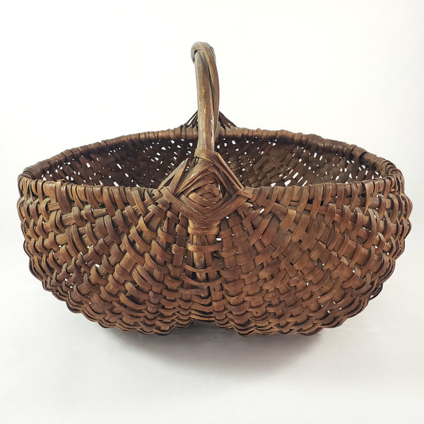 Antique Woven Splint Buttocks Egg Gathering Basket Twisted Handle