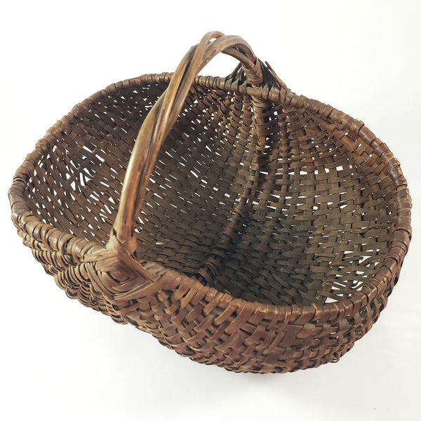 Antique Woven Splint Buttocks Egg Gathering Basket Twisted Handle