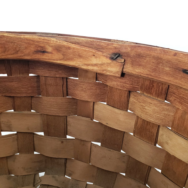 Large Vintage Splint Harvest Gathering Basket Carved Wooden Handle