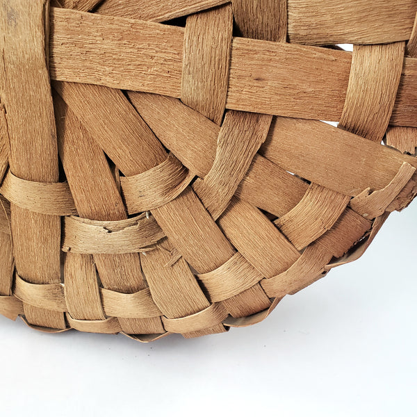 Large Vintage Splint Harvest Gathering Basket Carved Wooden Handle