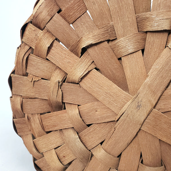 Large Vintage Splint Harvest Gathering Basket Carved Wooden Handle